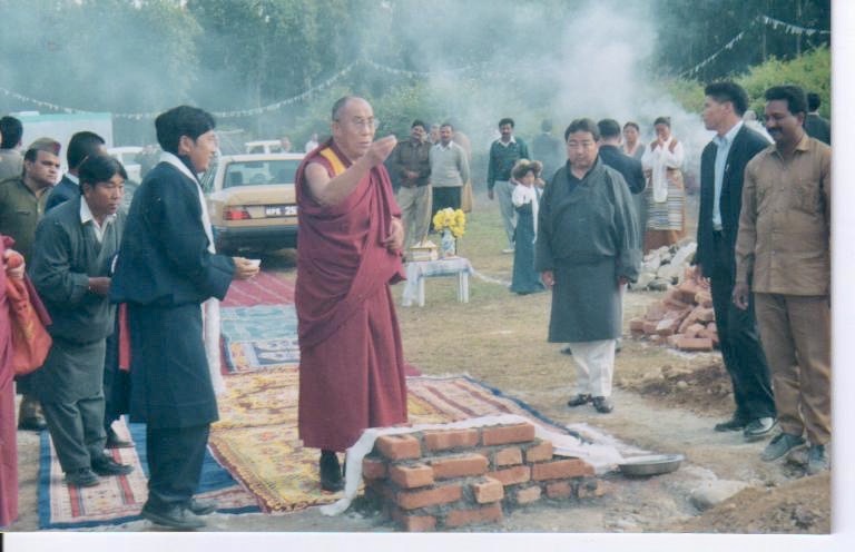 His Holiness offers blessings after laying foundation stone of Kyitsel-ling 1997