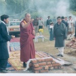 His Holiness offers blessings after laying foundation stone of Kyitsel-ling 1997
